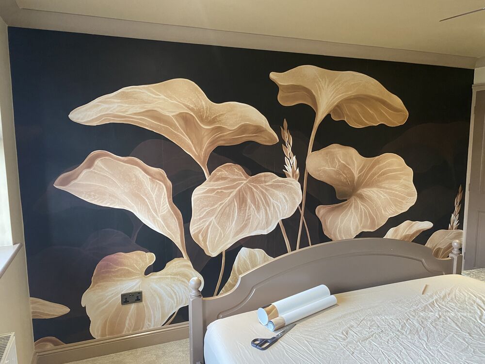 Specialist wallpaper hanging service - designer botanical feature wall in Benfleet