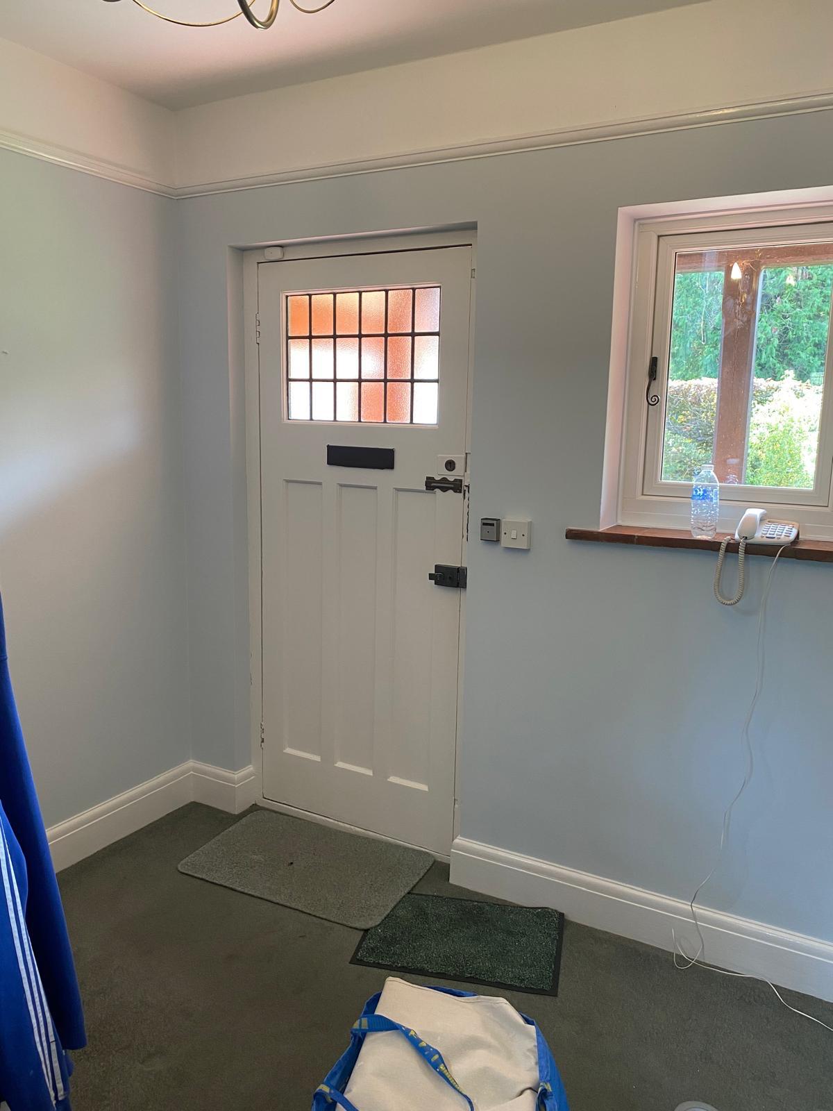 Hallway after repainting in elegant blue, Benfleet