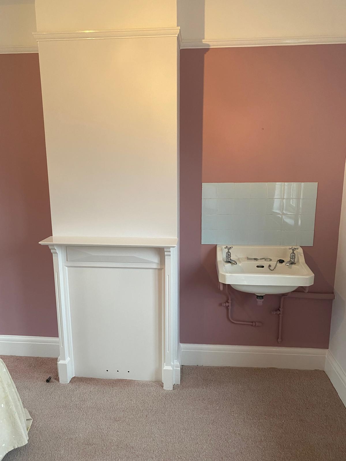 Bathroom after repainting in soft pink, Southend