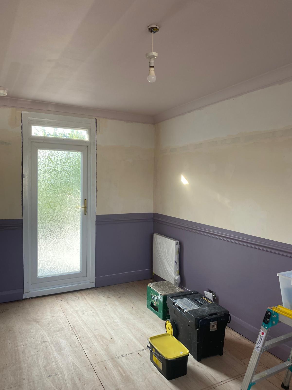 Wall before metallic tree wallpaper